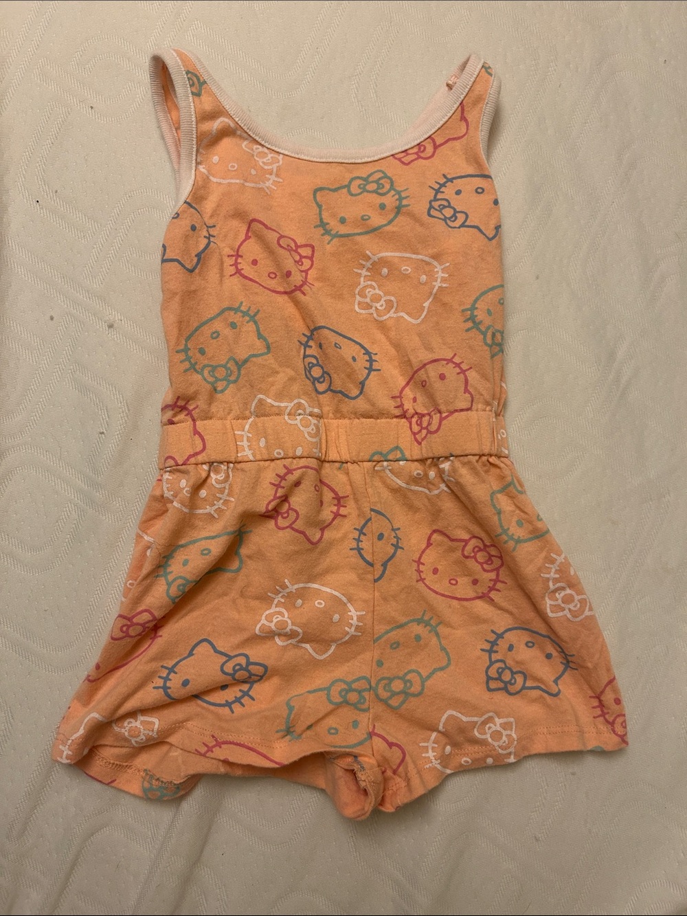 Hello Kitty Peach-Orange Cotton Romper with Multicolor Print